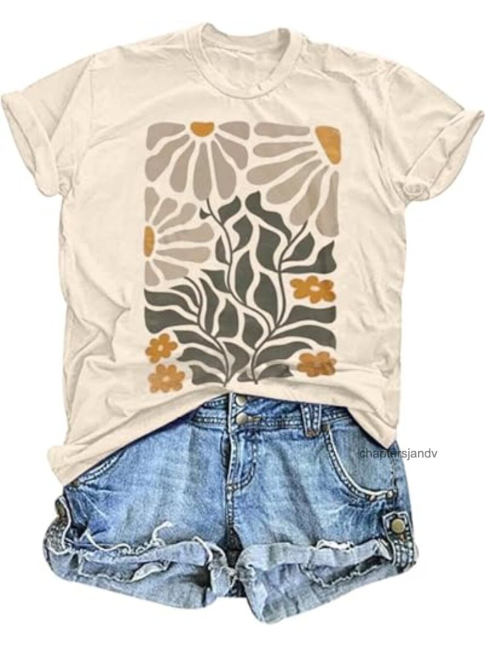 Vintage Floral Print Short Sleeve T Shirt for Women, Boho Cotton Blend Crew